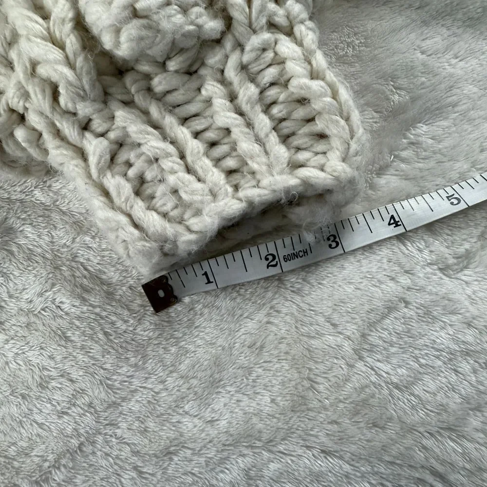 Adora Pom‎ Pom Sleeve Cardigan Womens One Size Cream Chunky Knit Open Front Boho